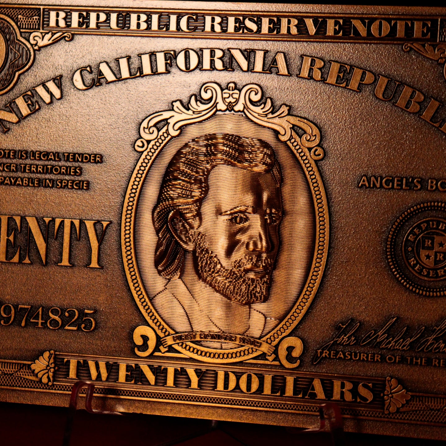 Fallout New Vegas Replica NCR $20 Bill Front View Lifestyle close up