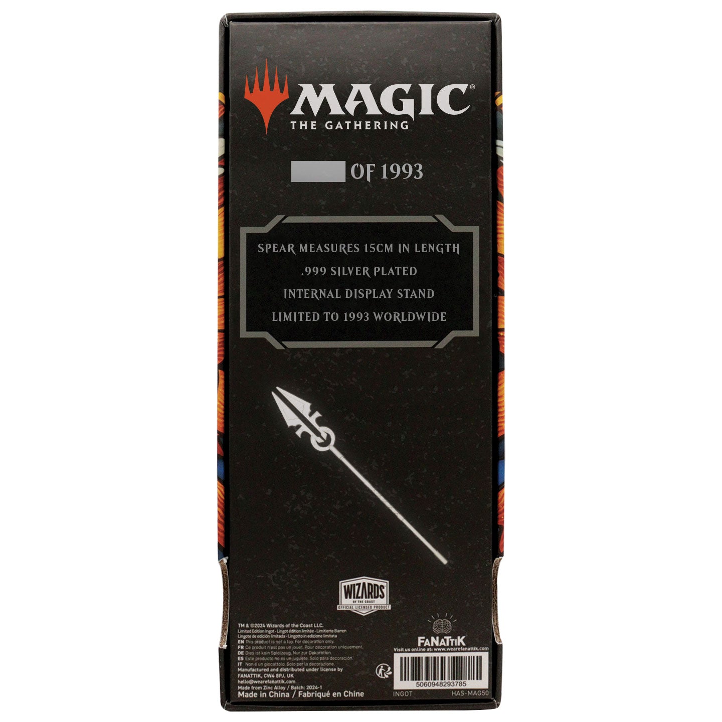 Magic the Gathering .999 Silver Plated Avacyn's Moonsilver Spear Mini Replica Packing Reverse