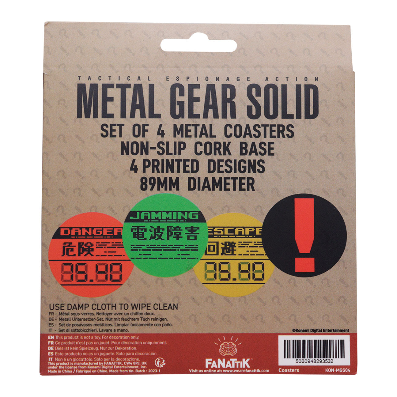 Metal Gear Solid Set of 4 Limited Edition Metal Coasters Packaging Reverse