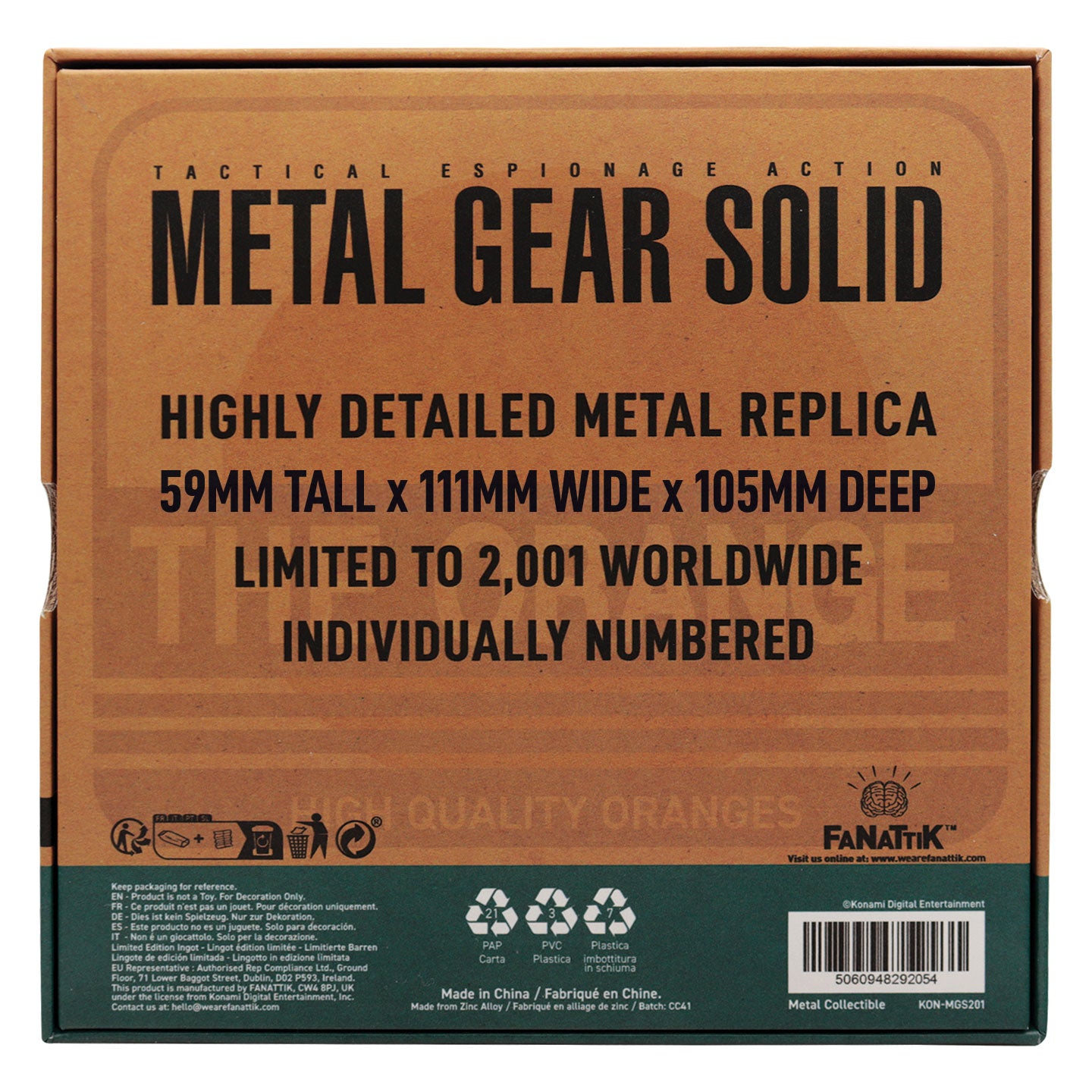 Metal Gear Solid 2 Replica Cardboard Box Packaging Underside