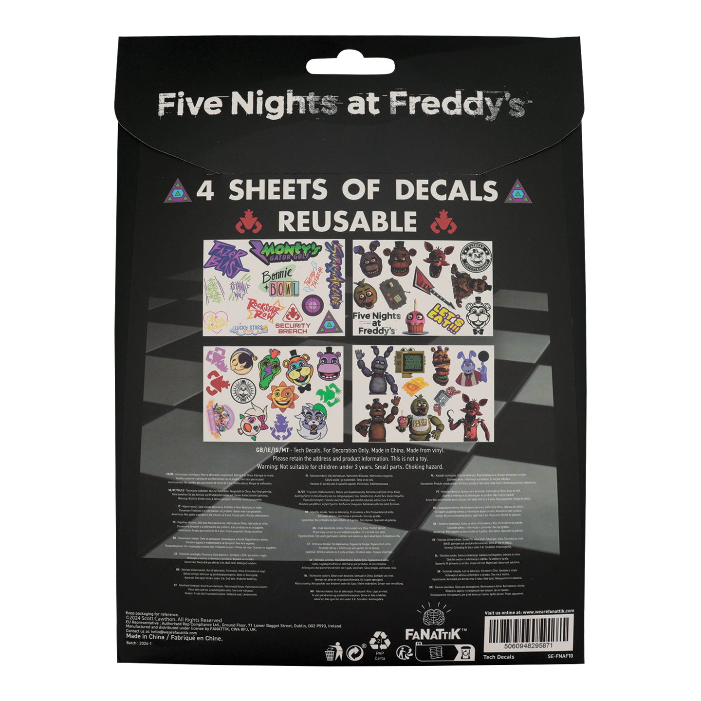 Five Nights at Freddy's Tech Decal Stickers packaging reverse 