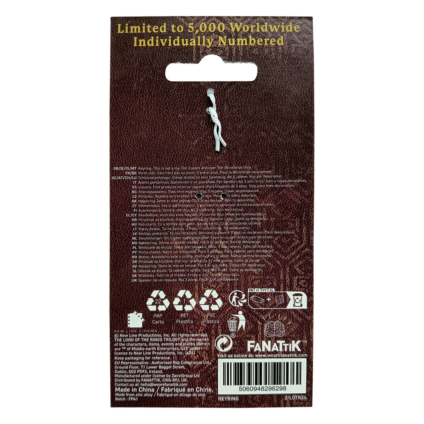 The Lord of the Rings Gondor Keyring Packing Reverse